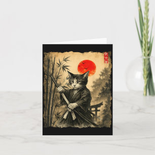 Samurai Cat Japanese Art Men Boys Funny Graphic Te Card