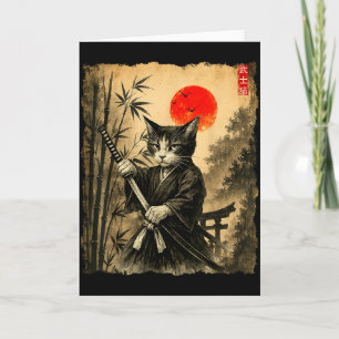 Samurai Cat Japanese Art Men Boys Funny Graphic Te Card