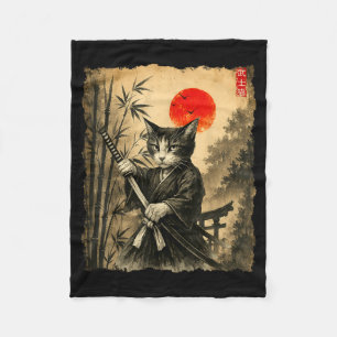 Samurai Cat Japanese Art Men Boys Funny Graphic Te Fleece Blanket