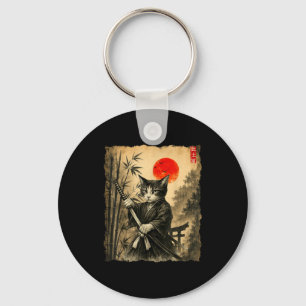 Samurai Cat Japanese Art Men Boys Funny Graphic Te Key Ring