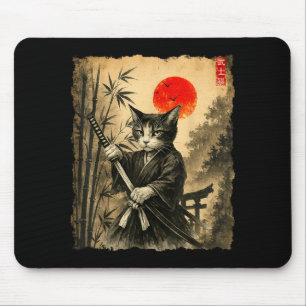 Samurai Cat Japanese Art Men Boys Funny Graphic Te Mouse Mat