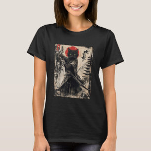 Samurai Cat Japanese Art Men Boys Funny Graphic Te T-Shirt