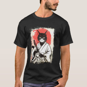 Samurai Cat Japanese Art Style Vintage Ninja Samur T-Shirt
