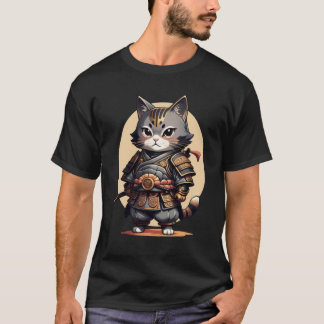 Samurai Cat Japanese Cartoon Cat Funny Cat Art T-Shirt