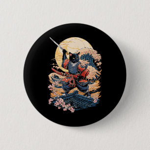 Samurai Cat Japanese Cat Anime Ninja 6 Cm Round Badge