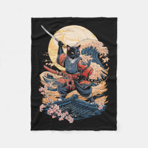 Samurai Cat Japanese Cat Anime Ninja Fleece Blanket
