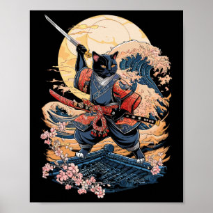 Samurai Cat Japanese Cat Anime Ninja  Poster