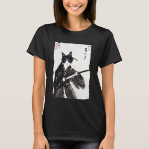 Samurai Cat Japanese Ink Art Vintage Warrior Katan T-Shirt