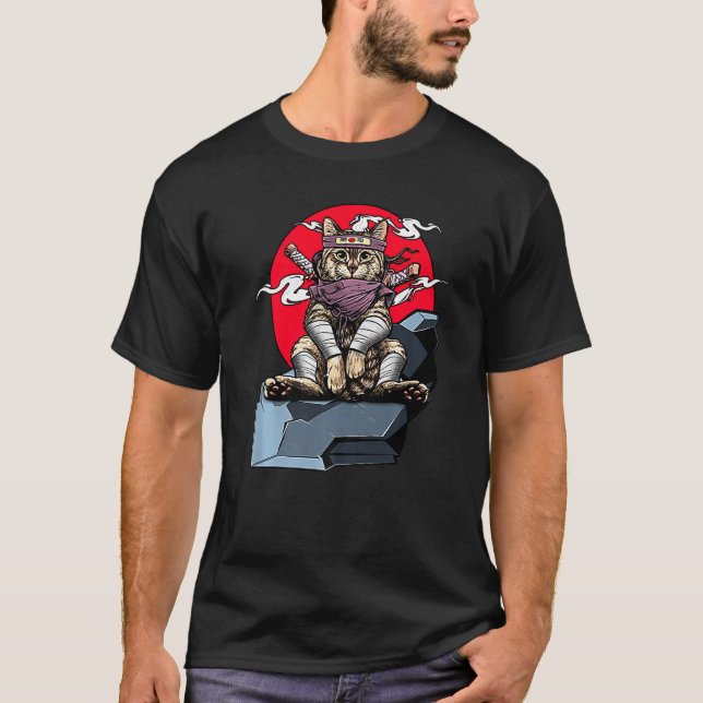 Samurai Cat Japanese Katana Warrior Ninja Sword Vi T-Shirt (Front)