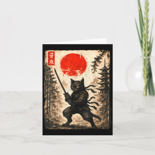 Samurai Cat Japanese Mens Boys Kids Graphic Anime Card