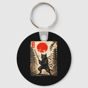 Samurai Cat Japanese Mens Boys Kids Graphic Anime  Key Ring