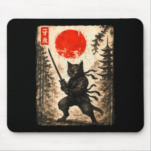 Samurai Cat Japanese Mens Boys Kids Graphic Anime  Mouse Mat