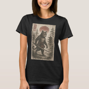 Samurai Cat Japanese Vintage Graphic Ukiyo-e Art F T-Shirt