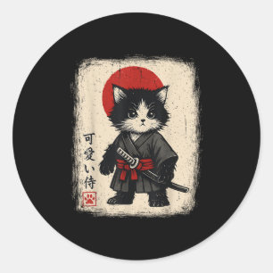 Samurai Cat Japanese Vintage Kawaii Funny Cats Classic Round Sticker