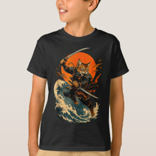 Samurai Cat Japanese Vintage Ukiyo-e Cat Anime Gif T-Shirt