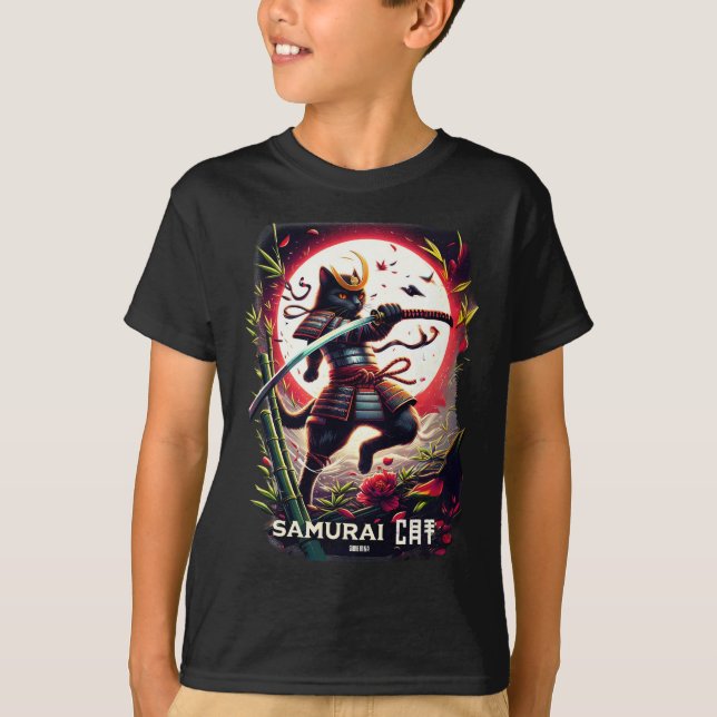 Samurai cat Japanese warrior T-Shirt (Front)
