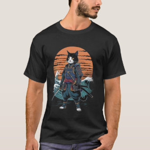 Samurai Cat Japanese Wave Art Retro Graphic T-Shirt