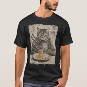Samurai Cat Loves Ramen Funny Anime Japanese Artwo T-Shirt