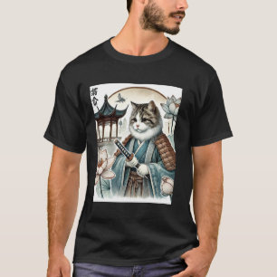 Samurai Cat Mastery - Vintage Ukiyo-e Warrior Art T-Shirt