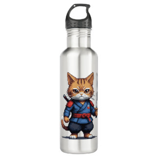 Samurai Cat Pixel Art 710 Ml Water Bottle