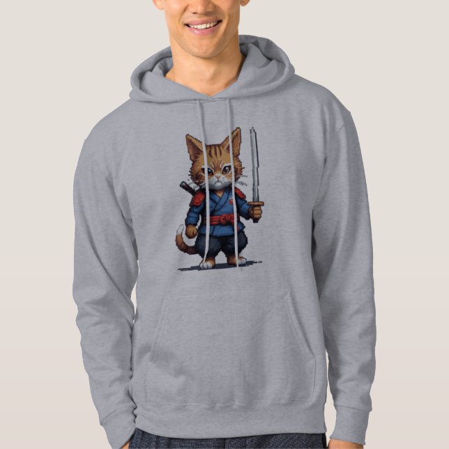 Samurai Cat Pixel Art Hoodie (Front)
