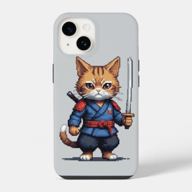 Samurai Cat Pixel Art iPhone Case (Back)