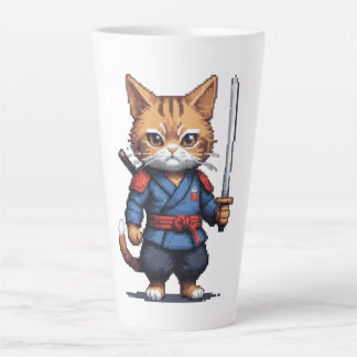 Samurai Cat Pixel Art Latte Mug