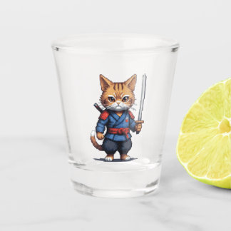 Samurai Cat Pixel Art Shot Glass