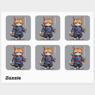 Samurai Cat Pixel Art Square Sticker