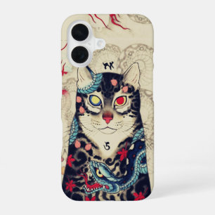 SAMURAI CAT PORTRAIT WITH SERPENT TATTOOS iPhone 16 CASE