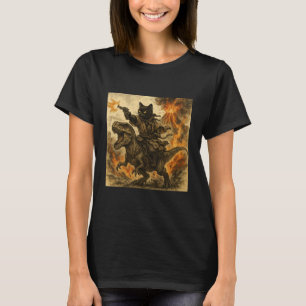 Samurai Cat Riding Dinosaur in Volcanic Eruption A T-Shirt