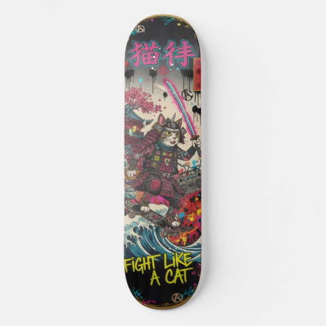 SAMURAI CAT Skateboard Art – Japanese Spirit (Front)