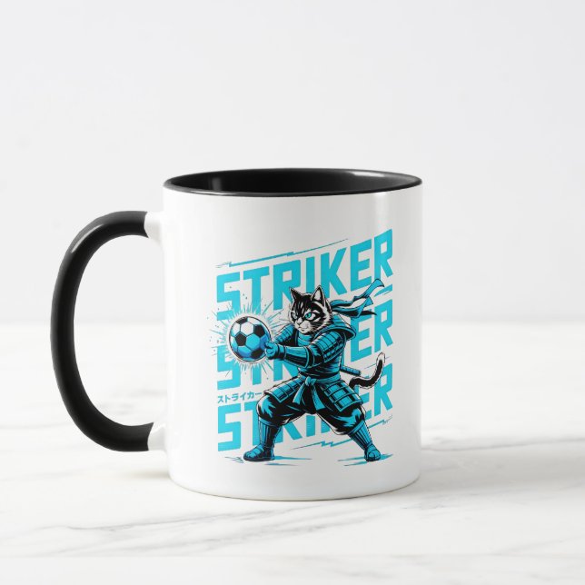Samurai Cat Soccer Striker Mug | Anime Sports Gift (Left)