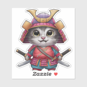 Samurai Cat Sticker - Fierce and Adorable Warrior 