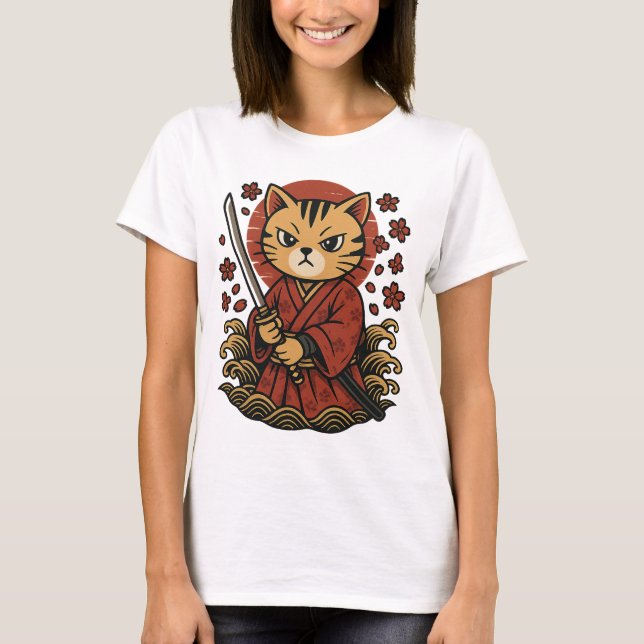 Samurai Cat T-Shirt | Japanese Anime Warrior Cat (Front)