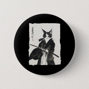 Samurai Cat Tee Vintage Ukiyo-e Warrior Art Graphi 6 Cm Round Badge