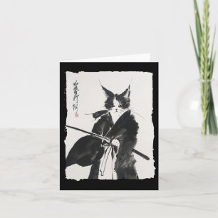 Samurai Cat Tee Vintage Ukiyo-e Warrior Art Graphi Card