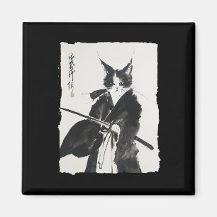 Samurai Cat Tee Vintage Ukiyo-e Warrior Art Graphi Magnet
