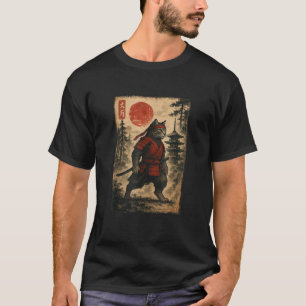 Samurai Cat Under the Red Sun Japanese Vintage Art T-Shirt