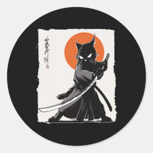 Samurai Cat Vintage Ukiyo-e Funny Warrior Cat Mang Classic Round Sticker