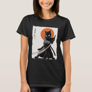 Samurai Cat Vintage Ukiyo-e Funny Warrior Cat Mang T-Shirt