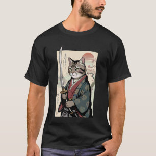 Samurai Cat Vintage Ukiyo-e Warrior Art Graphic Ca T-Shirt