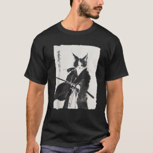 Samurai Cat Vintage Ukiyo E Warrior Art Graphic T-Shirt