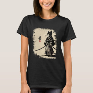 Samurai Cat Vintage Warrior Art Graphic Cat Art T-Shirt