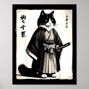 Samurai Cat Vintage Warrior Japanese Anime Poster