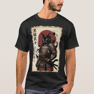 Samurai Cat Warrior Anime Japanese Art Kawaii Cat T-Shirt
