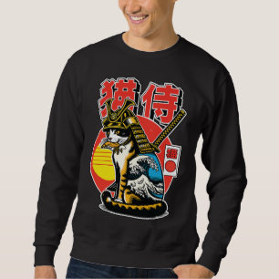 Samurai Cat Warrior – Bold Japanese Wave Tattoo Sweatshirt