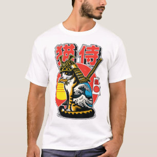 Samurai Cat Warrior – Bold Japanese Wave Tattoo T-Shirt
