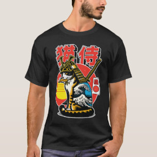 Samurai Cat Warrior – Bold Japanese Wave Tattoo T-Shirt