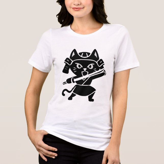Samurai Cat Warrior - Cute Ninja Kitten Fighter Tri-Blend Shirt (Front)